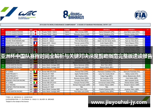 亚洲杯中国队赛程时间全解析与关键对决深度前瞻指南完整版速读报告